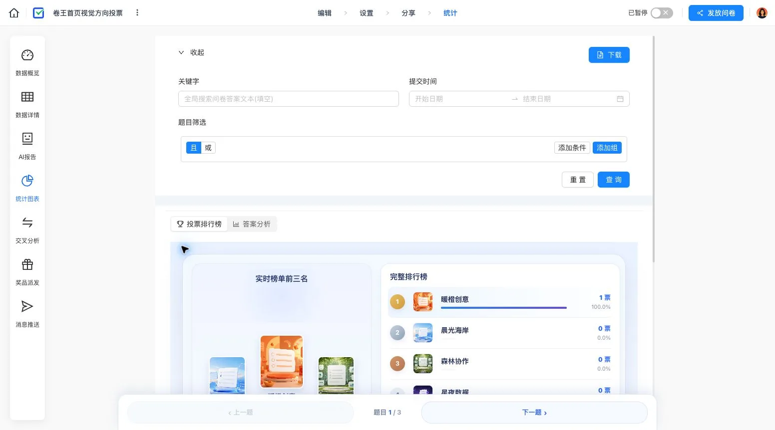 后台统计图表中的投票排行榜